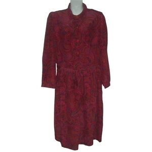 Kenny Classics Dress Vintage 50s Red Paisley Shirt Belt Retro Boho Pinup Plus